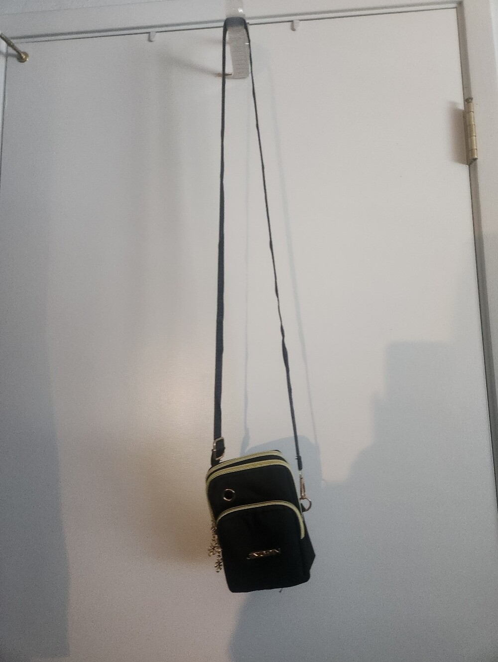Black Crossbody Phone Bag with Gold Trim
